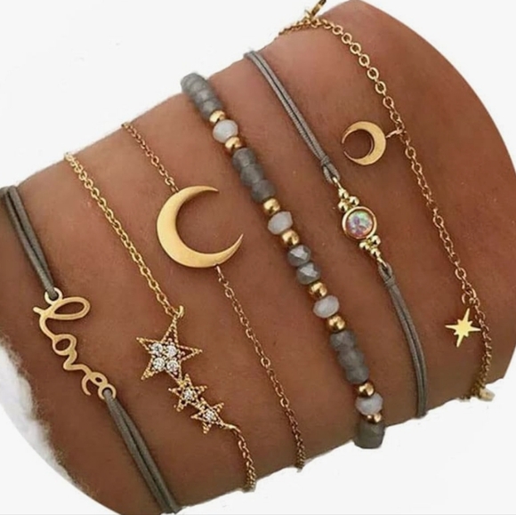 Bundle of 6 Cresent Moon & Beaded Bracelets NWT - Picture 1 of 4